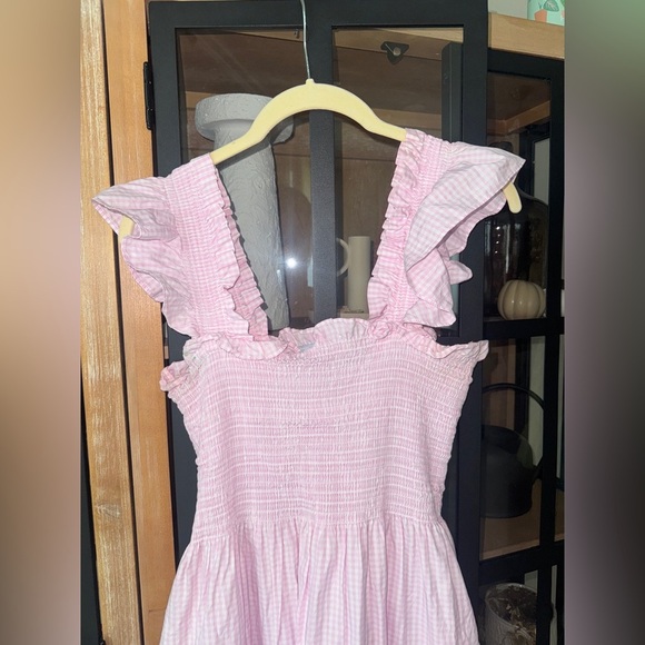 Hill House The Ellie Nap Dress Pink Gingham print ruffle pockets maxi midi - Picture 3 of 8